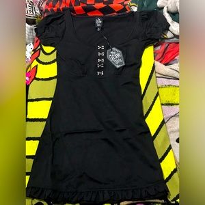 ✨🆕BNWT!!Dolls Kill x Grave Girls Hook & Eye Puff Sleeve Dress!Sz Sm!!BRAND NEW!